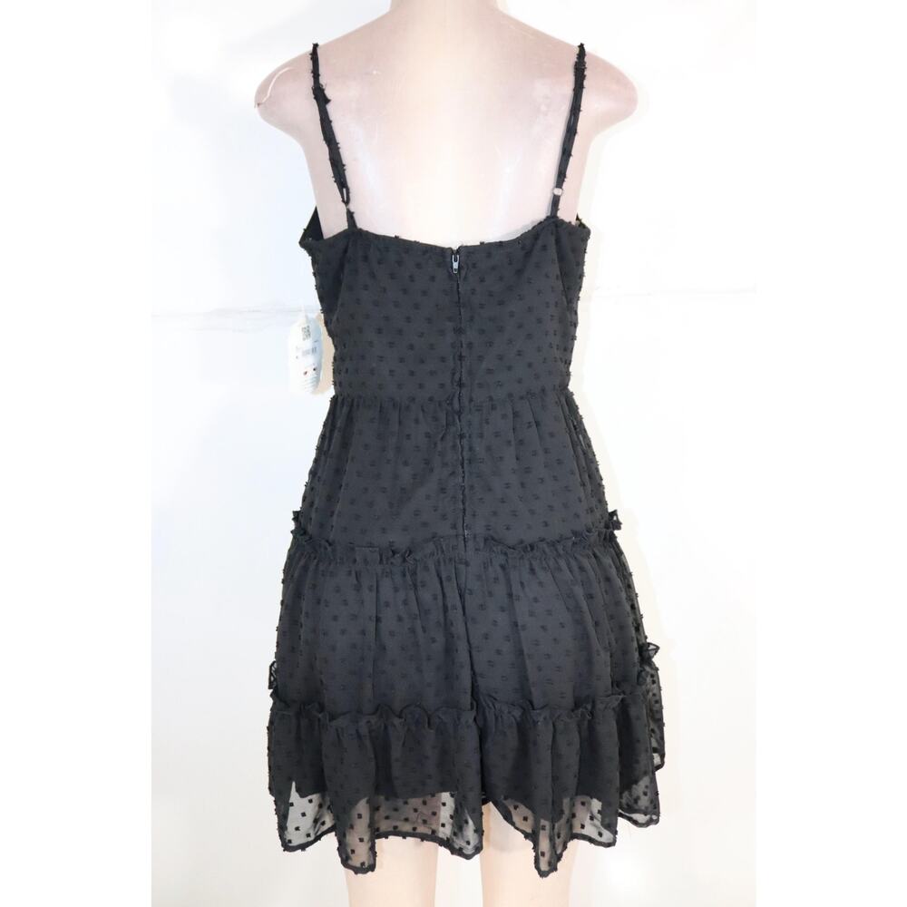 Altar'd State Black Embroidered Dot Sheer Lined Flare Mini Dress M - Picture 2 of 12